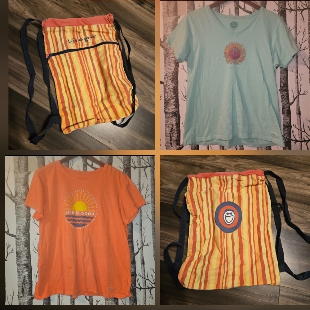 Life is Good T-Shirts and Drawstring Bags Set